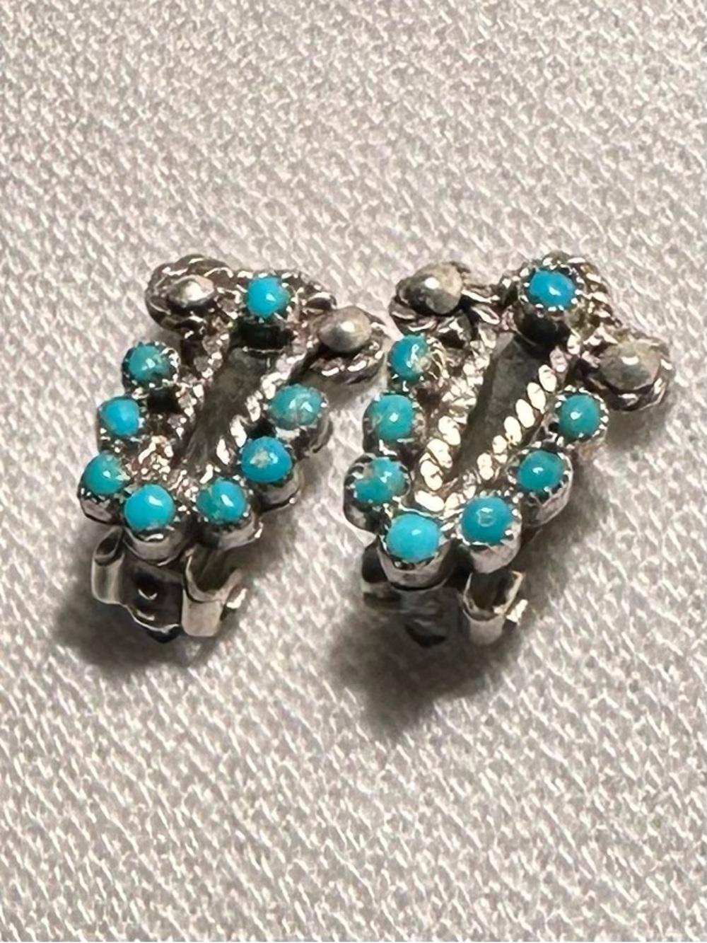 Vintage Zuni Turquoise Sterling Silver Clip-On Earrings